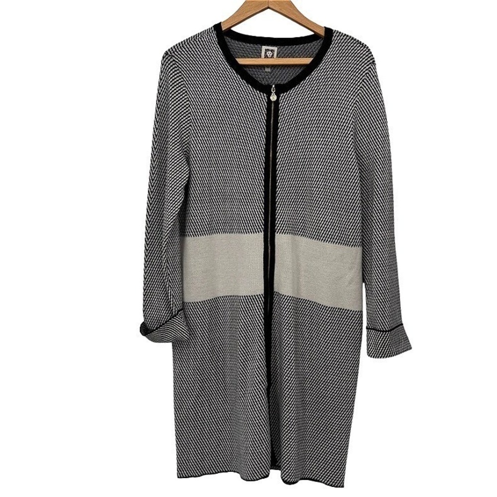 Anne‎ Klein Longline Cardigan Full Zip Geometric Pattern Knit Casual Chic MD